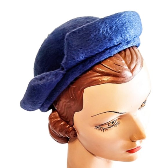 Miller And Rhoads Vintage Accessories - Royal Blue 1950s True Vintage Felt Hat With A Small Turned Up Brim And A Tassel